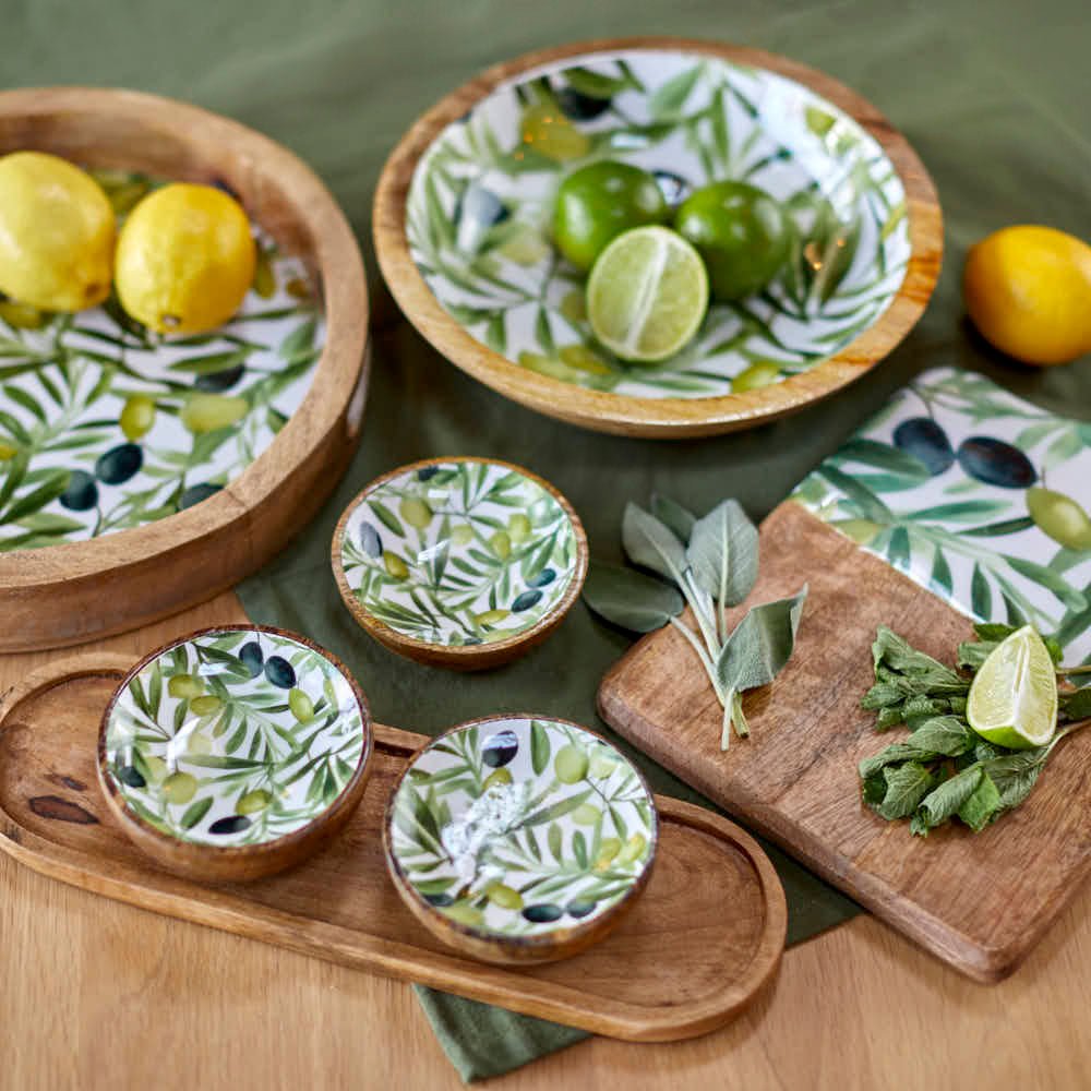 Set of 3 Small Mango Wood Dipping Bowls, Olives - Angela Reed -