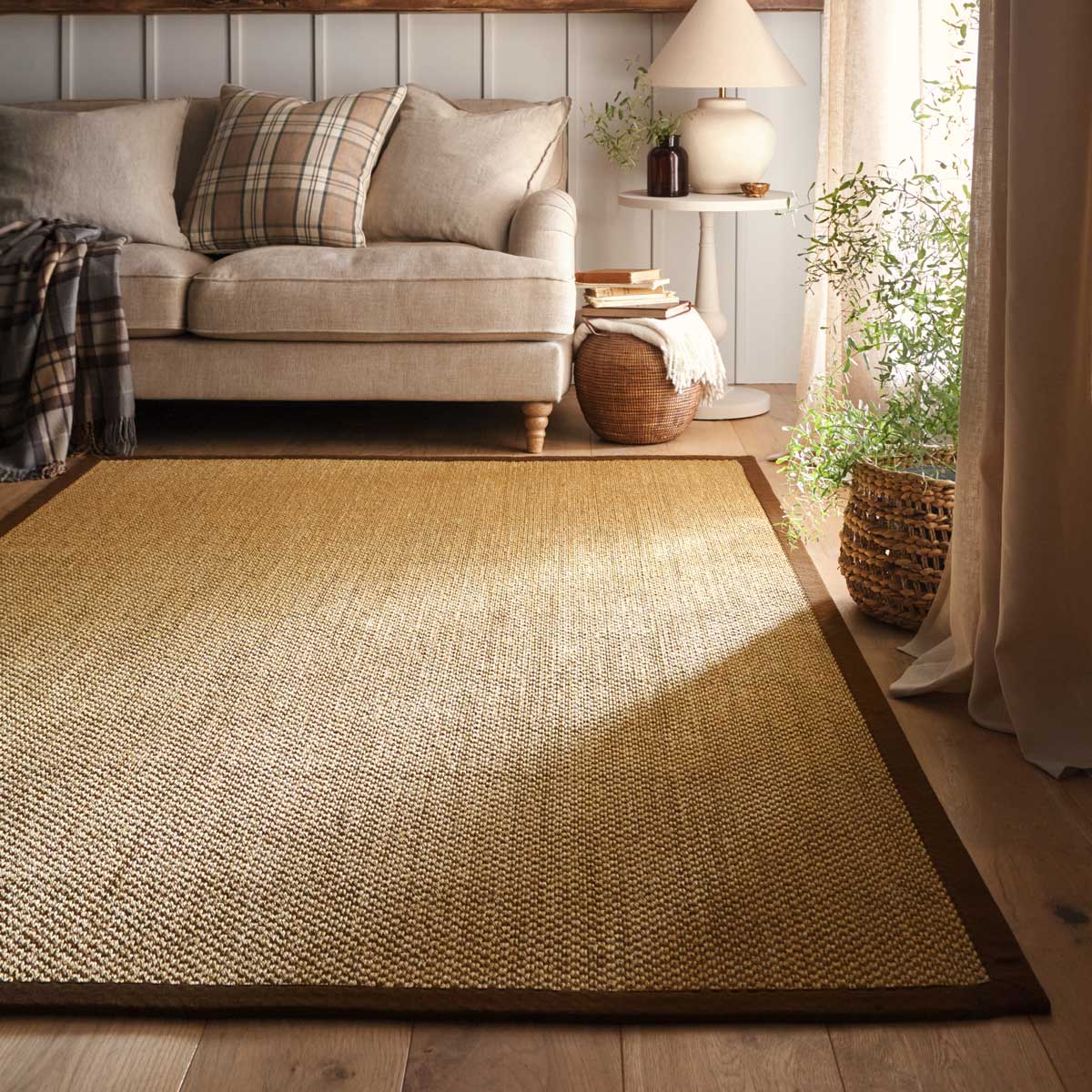 Sisal Rug in Natural with Dark Brown Border 120 x 170cm,160 x 230cm,200 x 290cm,67 x 200cm