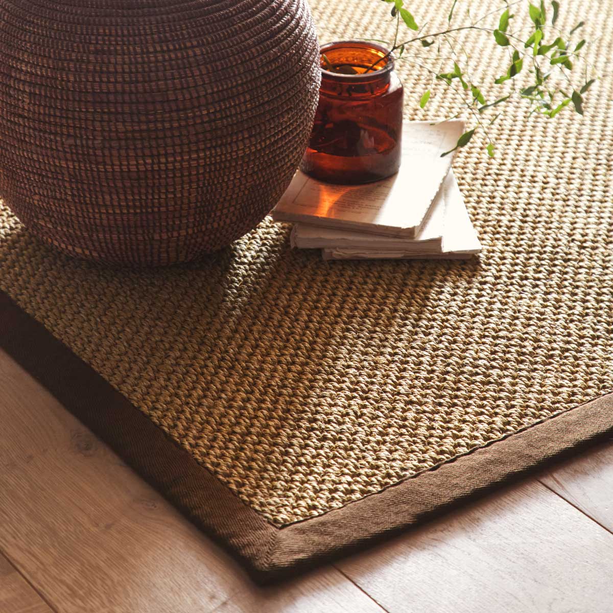 Sisal Rug in Natural with Dark Brown Border 120 x 170cm,160 x 230cm,200 x 290cm,67 x 200cm