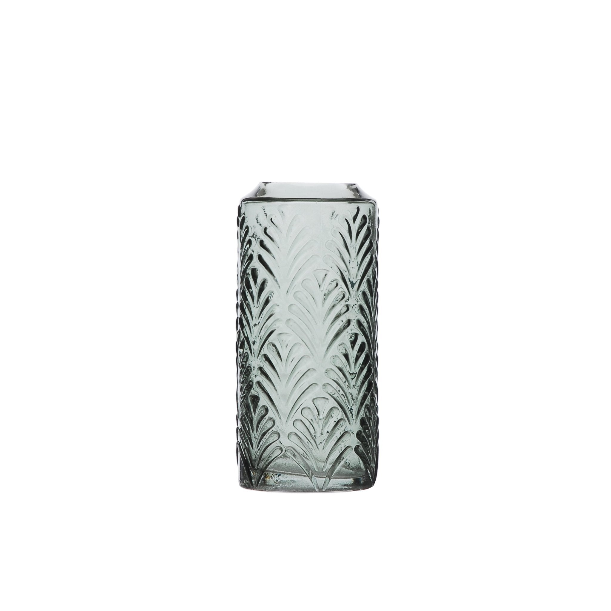 Smoked Leaf Design Glass Vase Short
