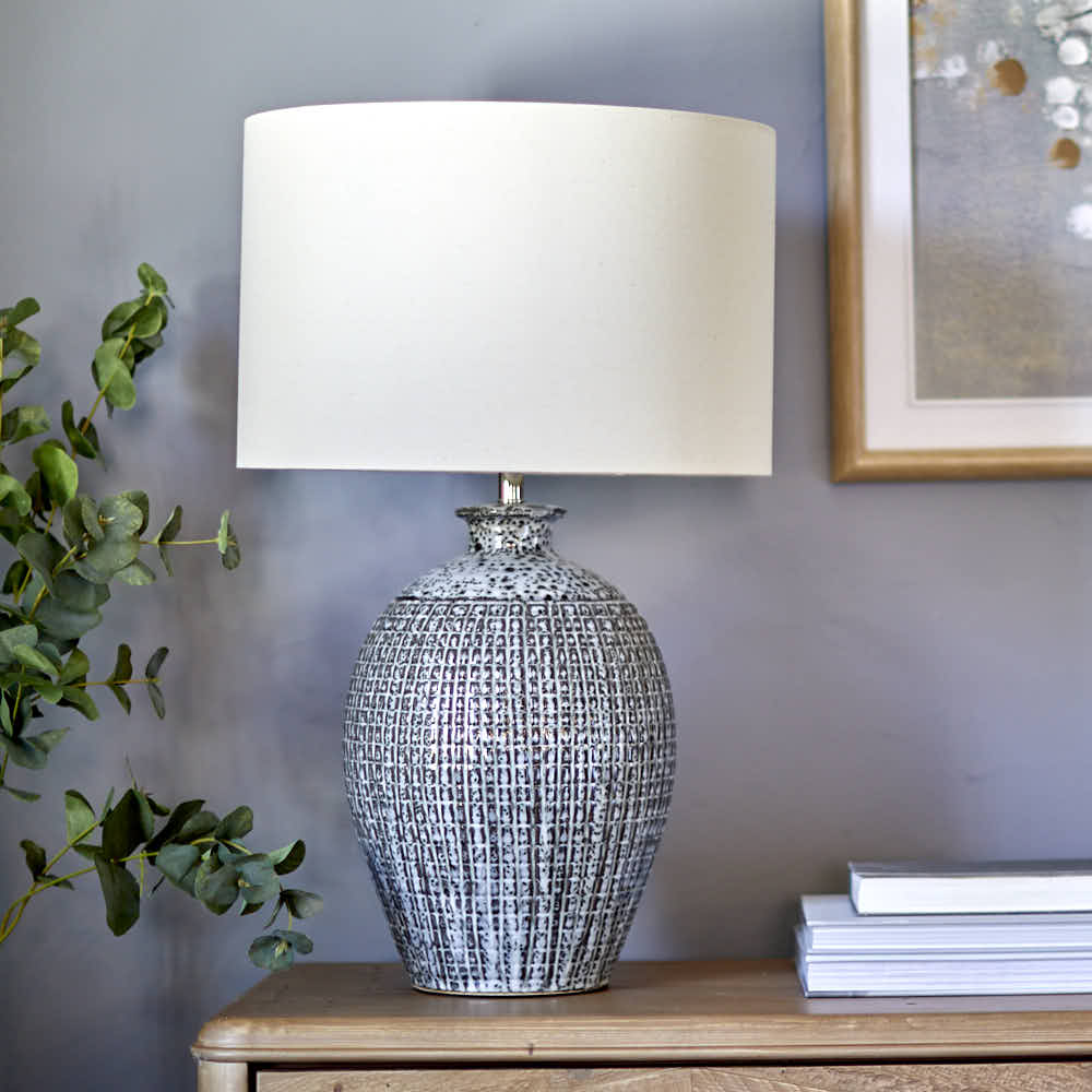 Textured Grey Lamp with Linen Shade