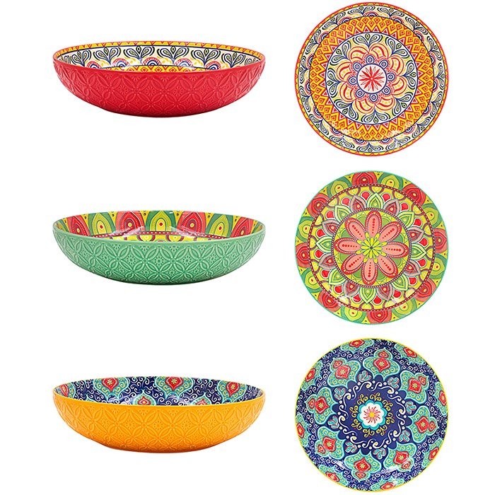 Tuscan Mandela Ceramic Bowl, Large Bright