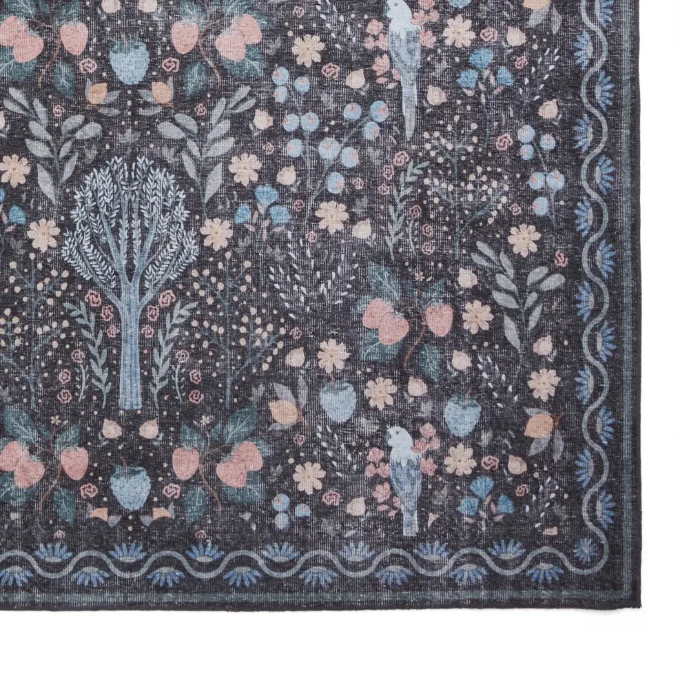 Versailles Washable Rug, Black/Blue 61 x 230cm runner,122 x 170cm,152 x 230cm,180 x 270cm