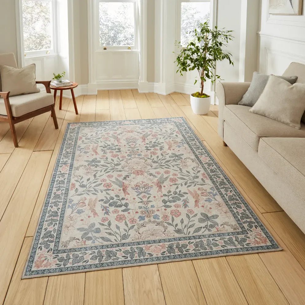 Versailles Washable Rug, Neutral Beige/Blue 61 x 230cm runner,122 x 170cm,152 x 230cm,180 x 270cm