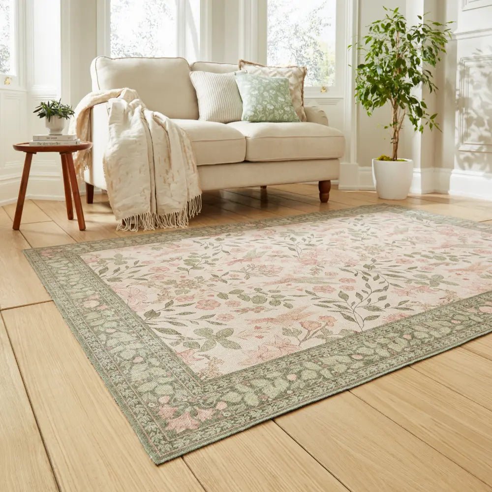 Versailles Washable Rug, Neutral Beige/Green 61 x 230cm runner,122 x 170cm,152 x 230cm,180 x 270cm