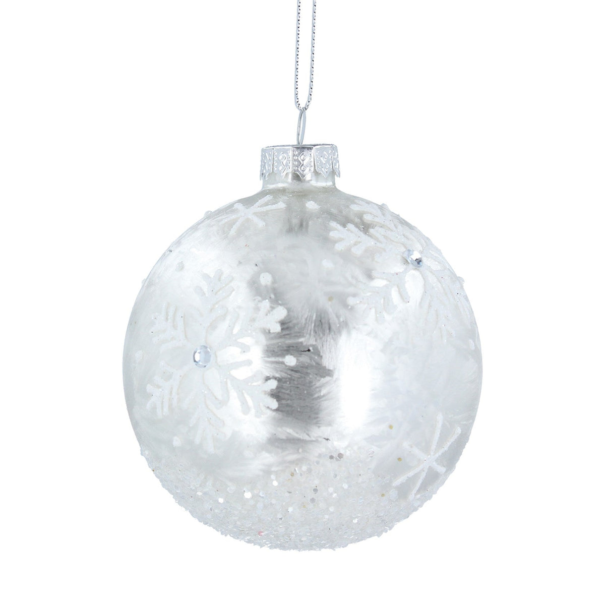 White Damask and Snowflake Glass Bauble - Angela Reed - Christmas Decorations