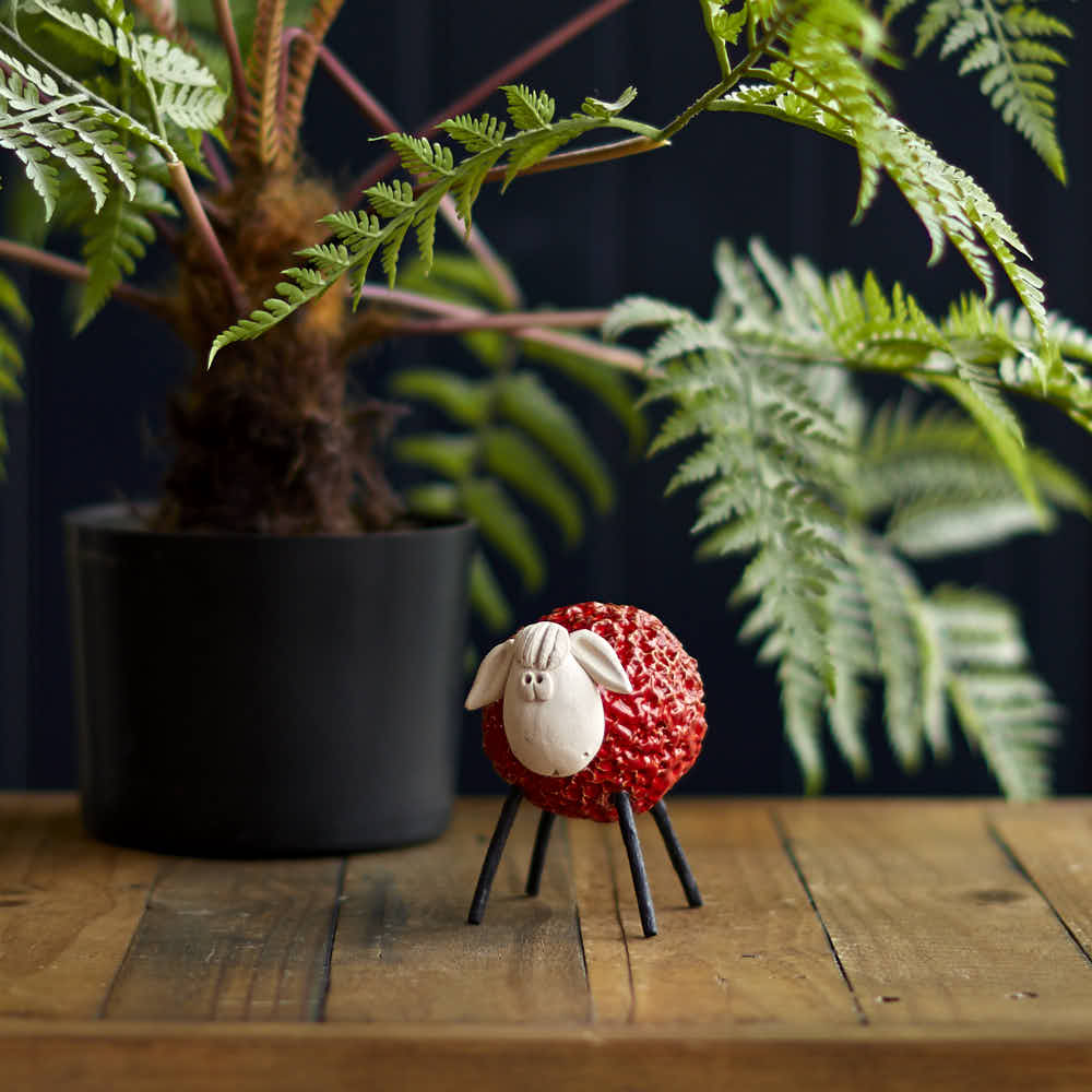 Woolly Ceramic Sheep, Red