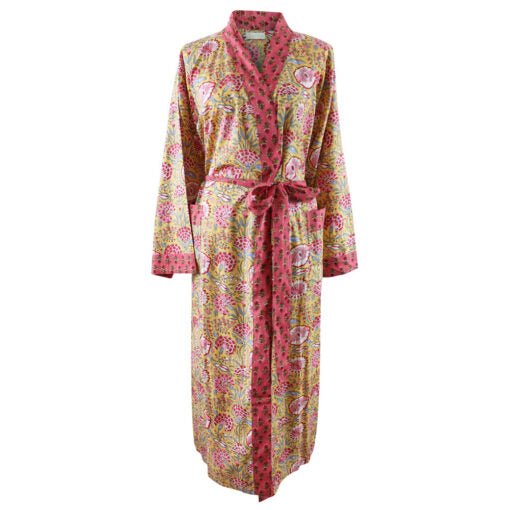 Yellow & Pink Carnation Print Dressing Gown