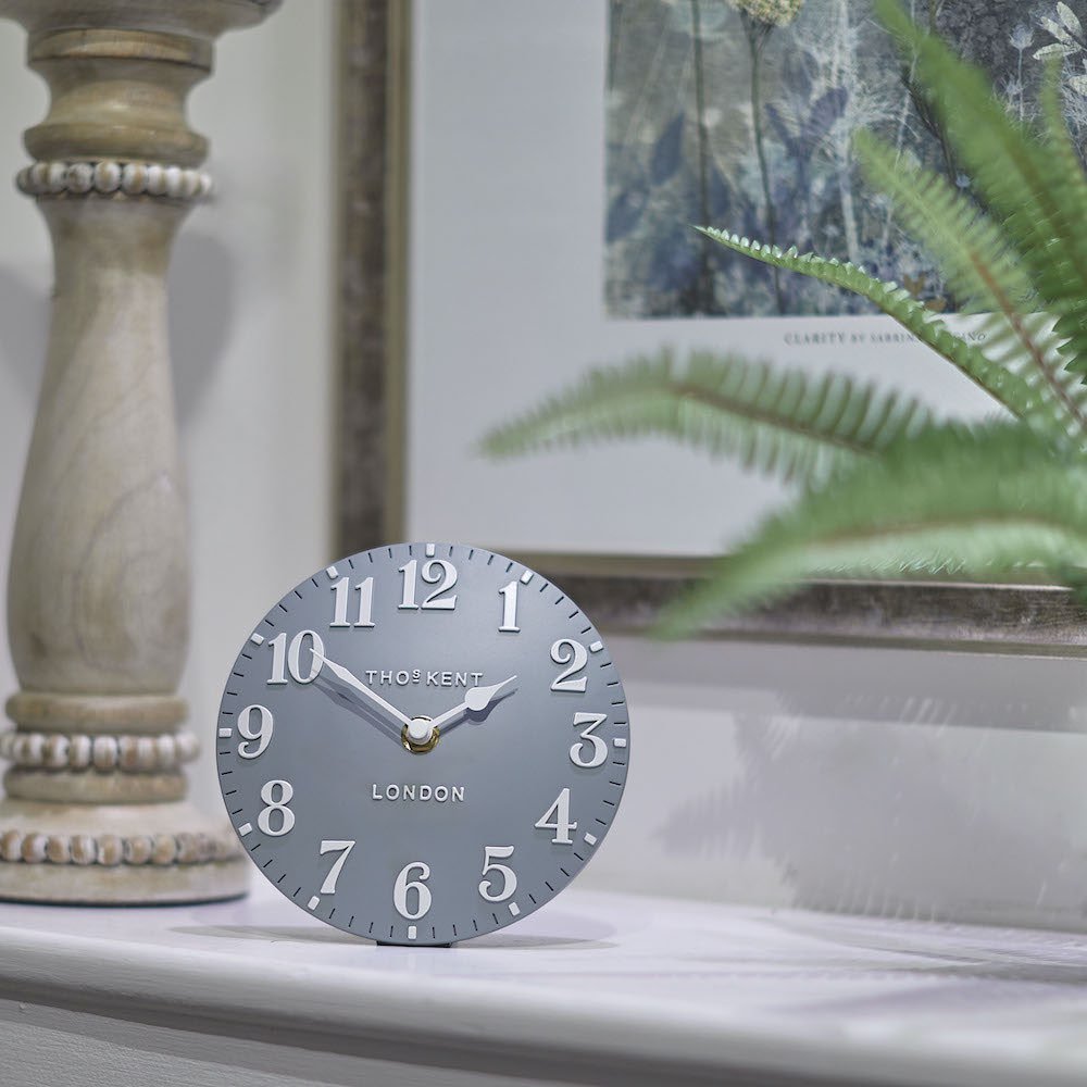 6" Arabic Mantel Clock, Flax Blue