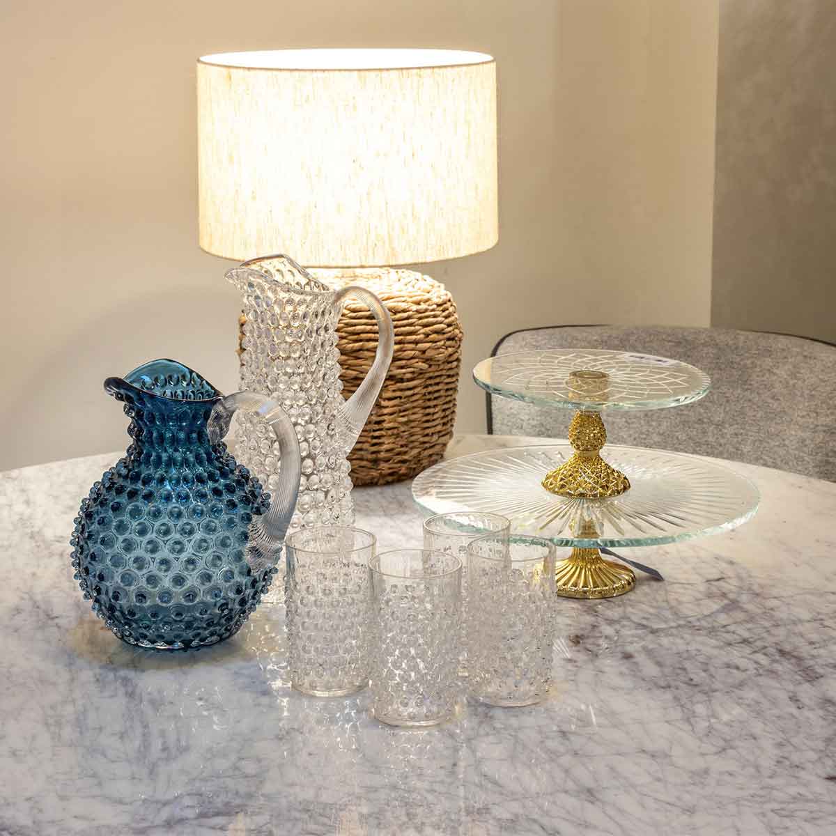 Blue Smoke Glass Hobnail Jug - Angela Reed -