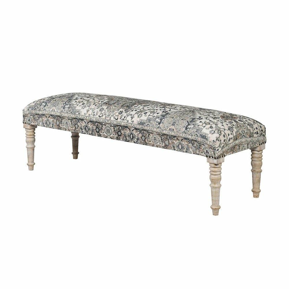 Blue Turkish Rug Pattern Bench