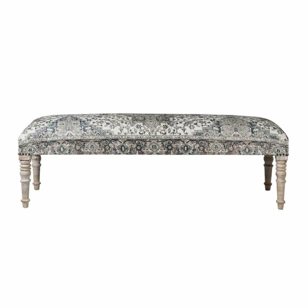 Blue Turkish Rug Pattern Bench