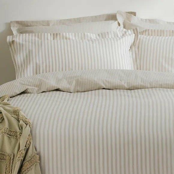 Hebden Mélange Stripe Duvet Cover Set, Natural Super King (6'),Double (4'6"),Kingsize (5'),Single (3')