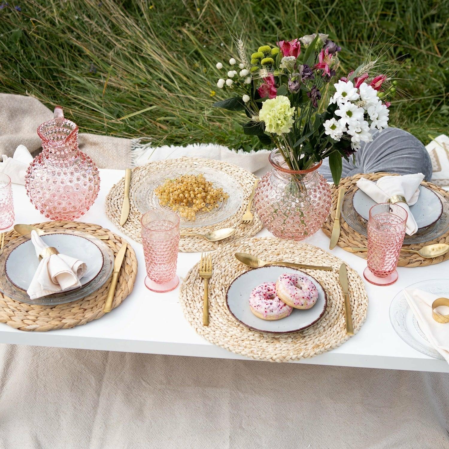 Rose Glass Hobnail Jug