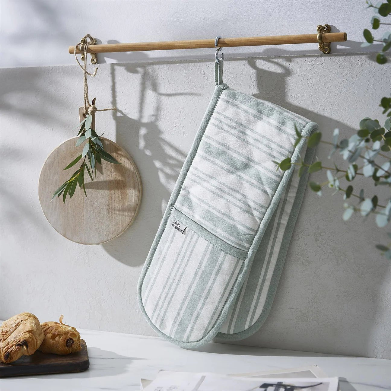 Sage Striped Double Oven Glove
