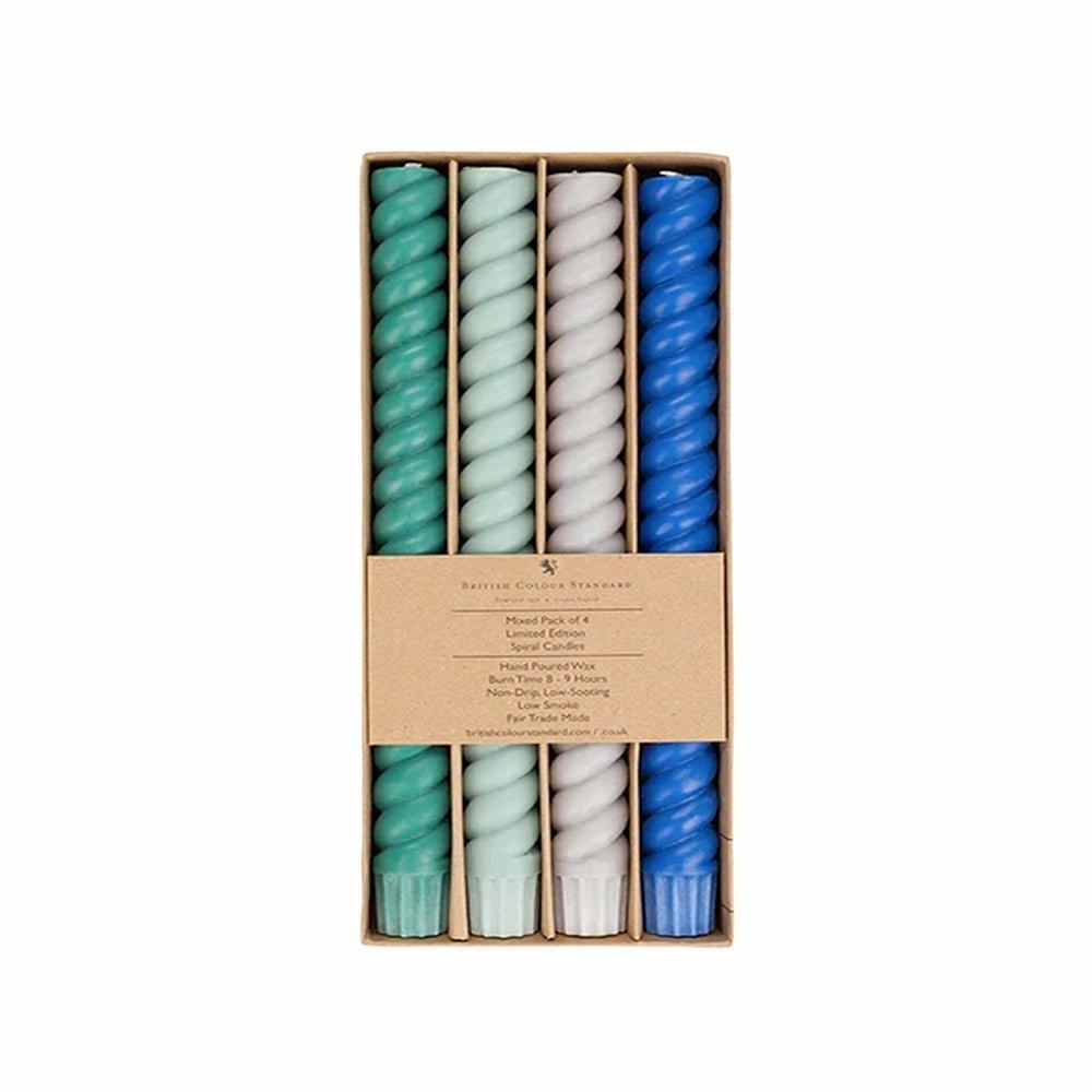 Spiral Candles Dark Colours, 4 per pack
