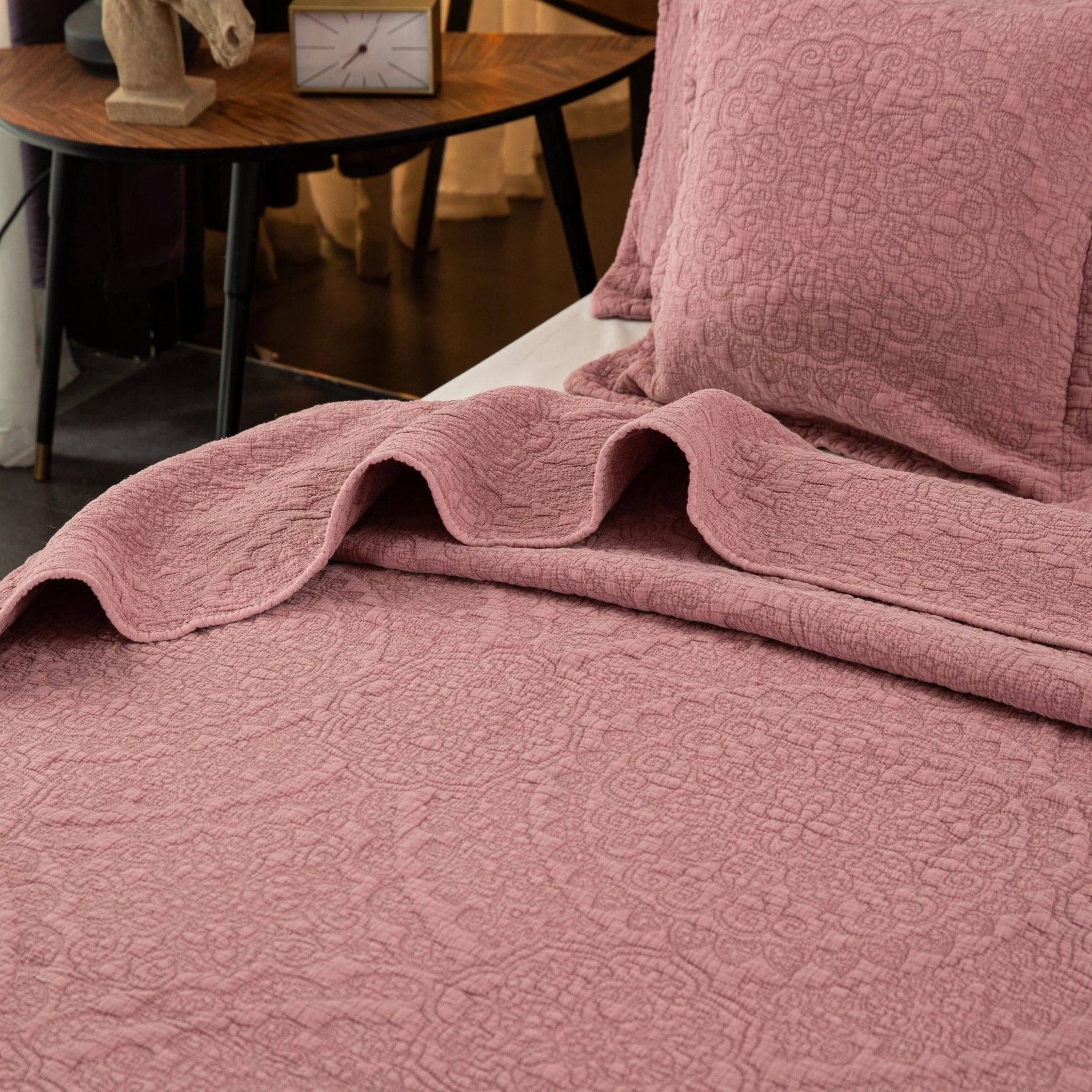 Stonewash Cotton Bedspread, Dark Pink Single 190 x 260 cm,One Size 250 x 260 cm - to fit Double or King Size bed,Superking 305 x 280 cm