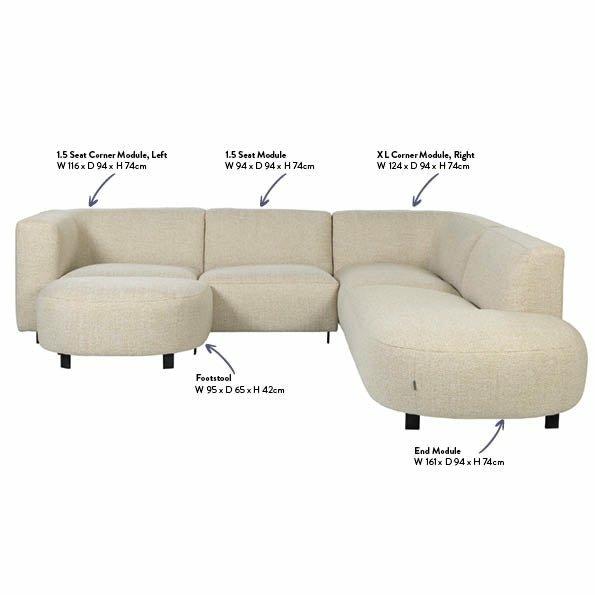 Vesta Round Corner Sofa with Chaise End Gianni Charcoal,Gianni Cream,Gianni Bronze,Gianni Mole,Gianni Sand