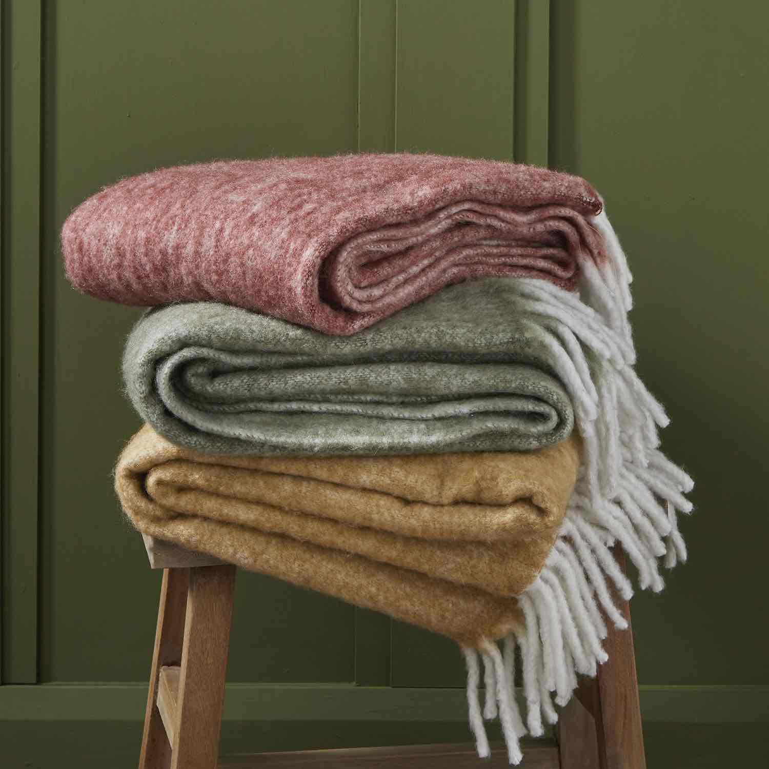 Wool Blend Lambs Tail Throw, Saffron