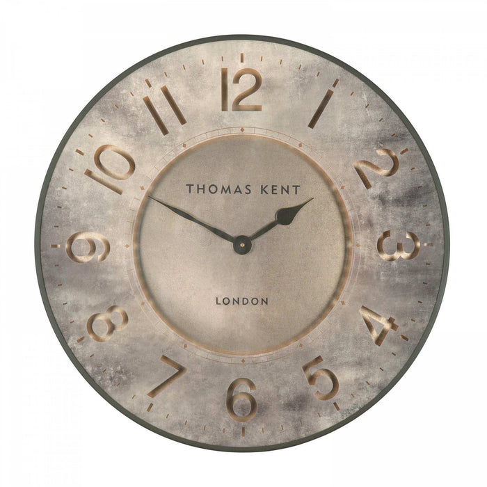 Front view of the 21 inch Harvest Gold wall clock with etched numerals and gold hands