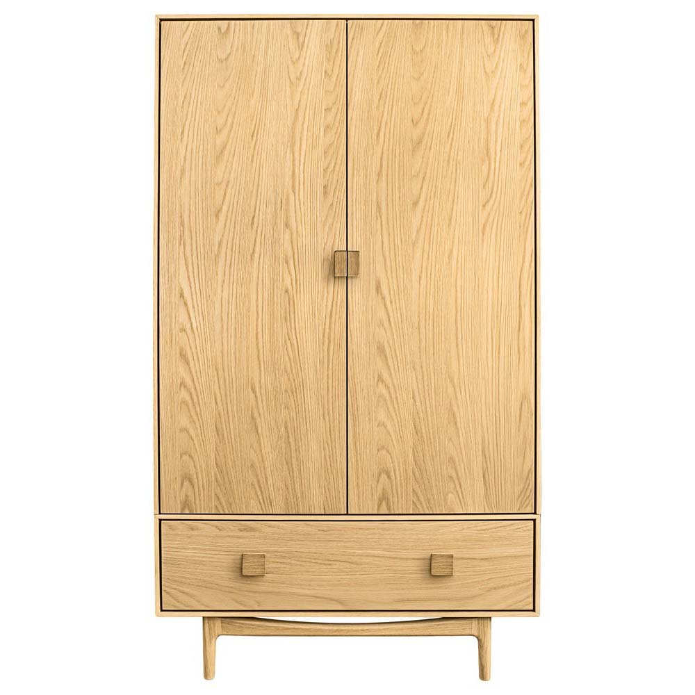 Front view of the G Plan Larsen Oak Wardrobe showing natural wood grain and square handles