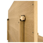 Close-up of the rear mounting hardware and star-shaped wooden adjustment knob for the dressing table mirror.