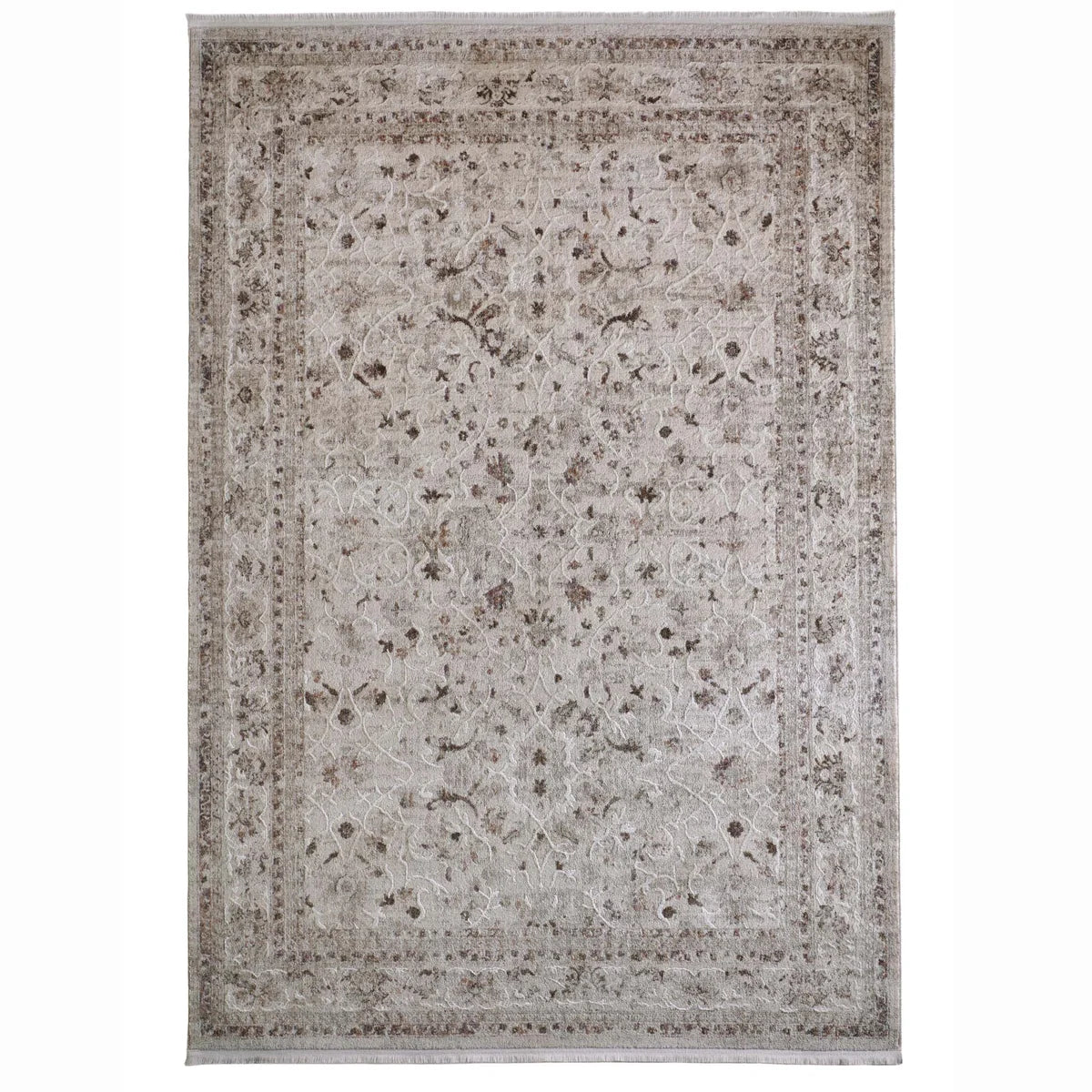 Overhead view of the Aurelia Cream rug showing the full rectangular floral Persian-inspired pattern.