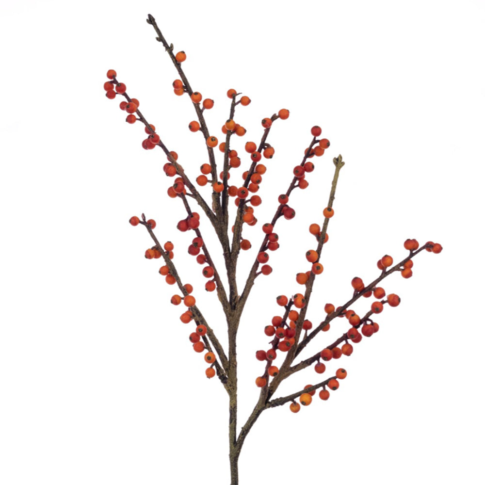 Artificial Autumn Berry Spray with orange and red berries on a realistic brown textured branch