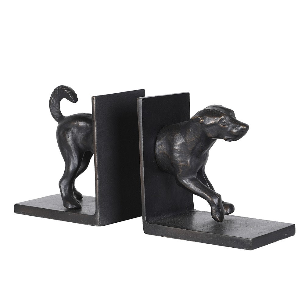 Pair of dark vintage-style dog bookends showing a hound split into two halves.