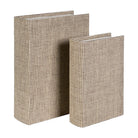 Set of two beige book boxes with a textured grid pattern, shown in large and small sizes against a white background.