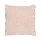 Square Bertie velvet cushion in natural with ruffled fray detailing against a white background