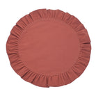Circular conker brown cotton placemat with a ruffled border edge, shown from above on a white background.