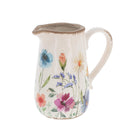 Cottage Garden ceramic jug with colourful floral illustrations and a rustic distressed finish on a white background.
