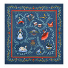 Navy blue cotton napkin featuring 12 Days of Christmas illustrations including a swan, drummer, and dancing lady.