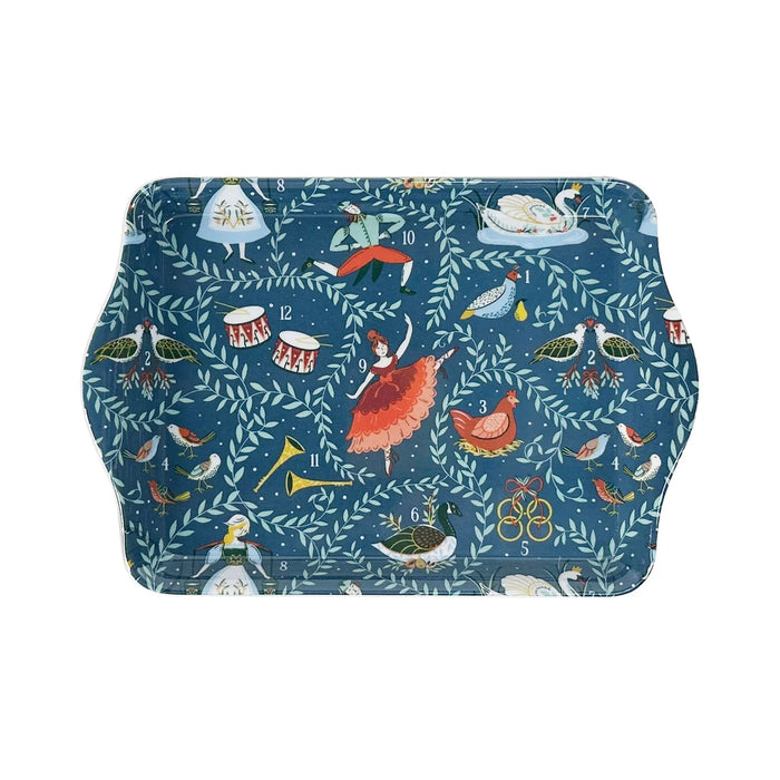 12 Days of Christmas scatter tray with navy background and illustrated seasonal characters