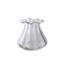 Small clear glass vase with a flared, wavy rim and wide base, showcasing a ripple-effect silhouette.