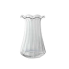 Devon Shore Lundy Tall Vase in clear glass with a delicate scalloped rim and fluted base against a white background.