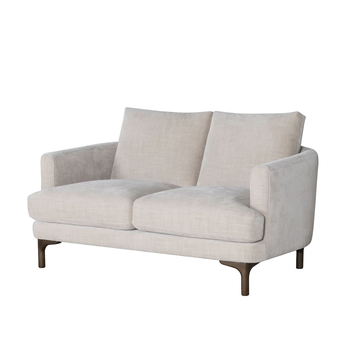 Angled view of the light beige Florence 2-seat sofa showing the depth of the pocket-sprung cushions