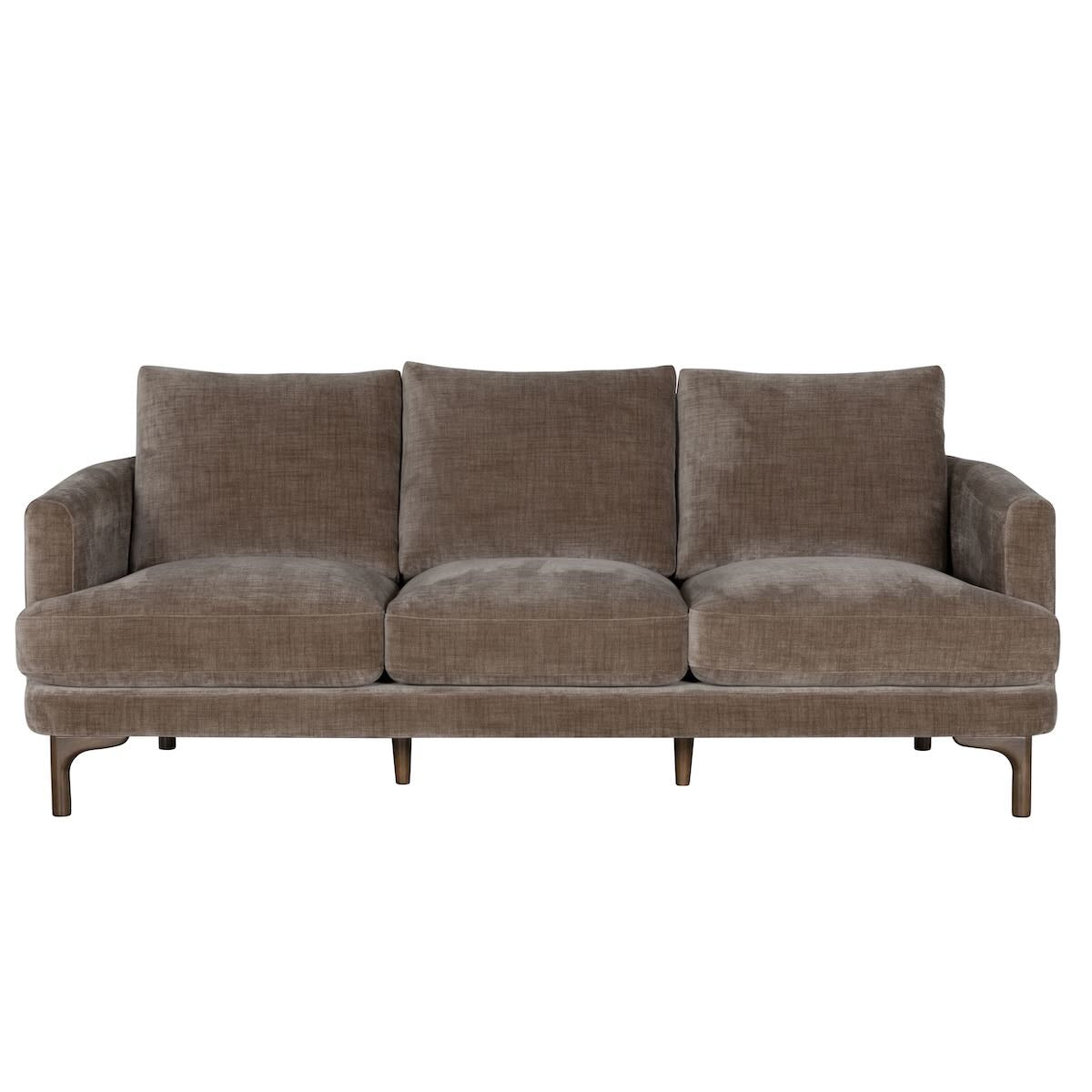 Front view of the Florence 3-seat sofa in brown fabric showing the three-cushion configuration