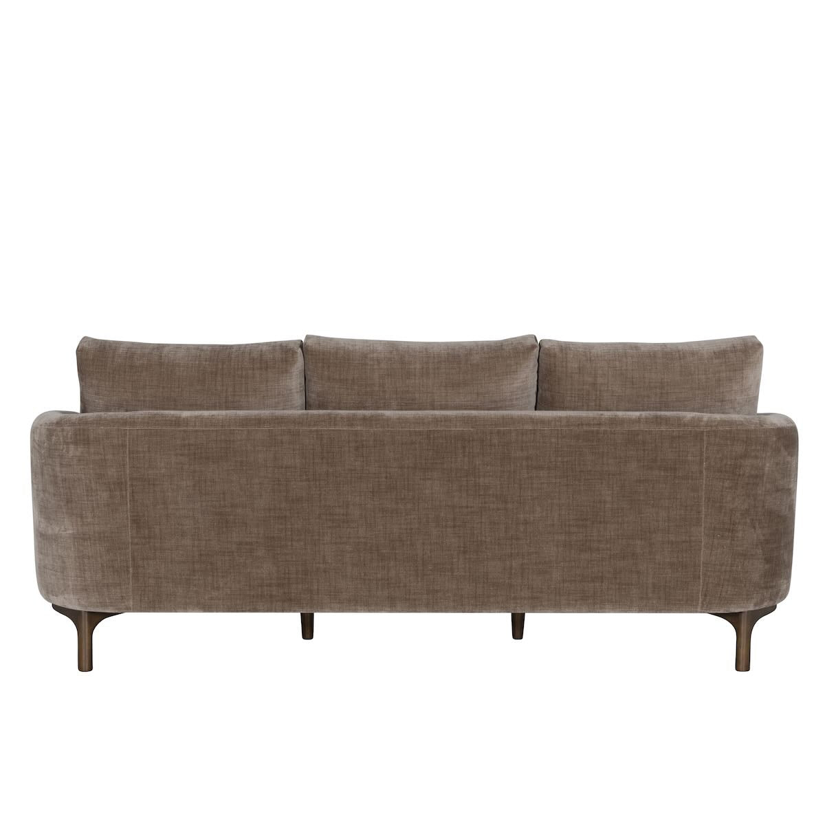 Rear view of the Florence 3-seat sofa in brown fabric showing the clean upholstered back and six legs