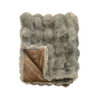 Folded brown faux fur throw showing the textured sheared surface and smooth tonal reverse backing.