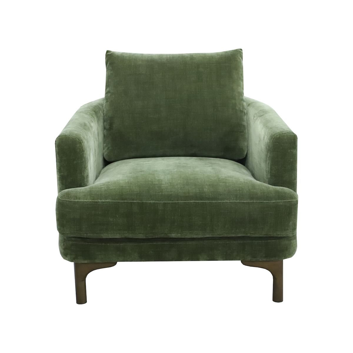 Full front view of the Florence occasional chair in green fabric