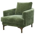Front angled view of the Florence chair in green velvet fabric showing its wooden legs