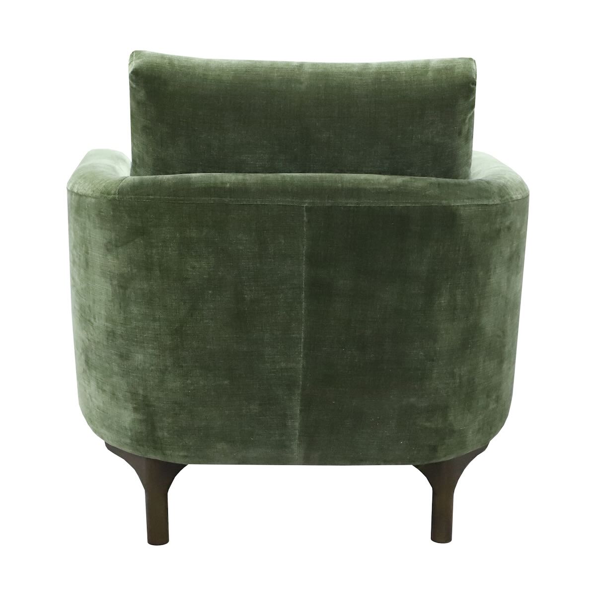 Rear view of the Florence chair showing the curved back and upholstery finish