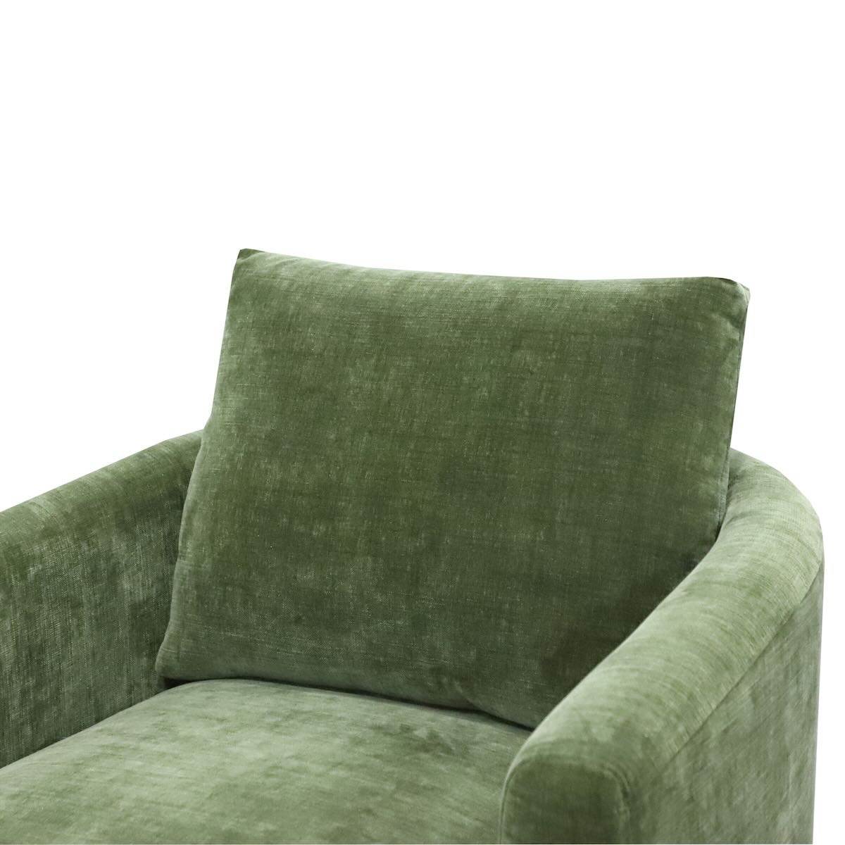 Close-up of the back cushion and textured green fabric of the Florence chair