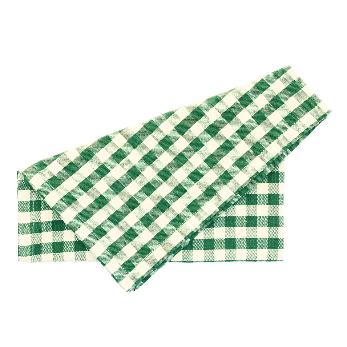 Folded Foliage Green and cream gingham cotton napkin showing the woven check pattern