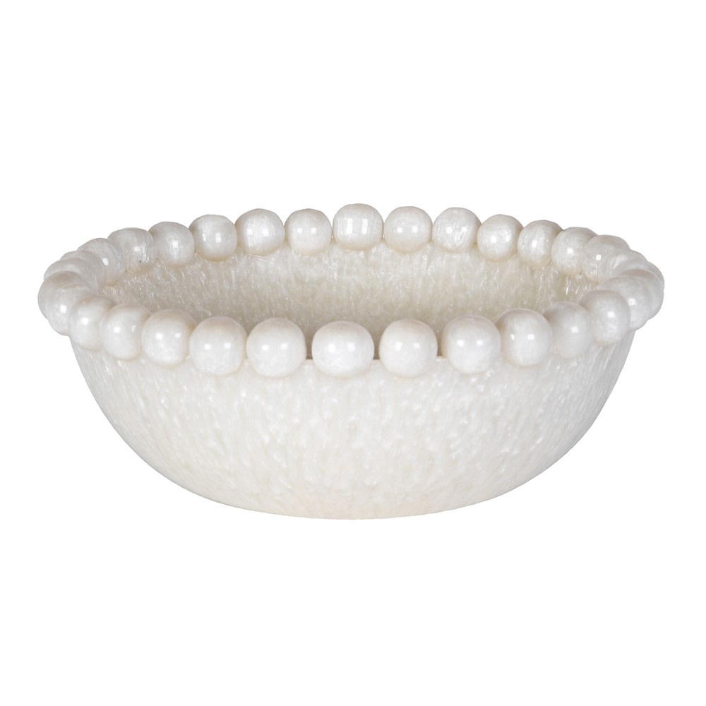 Gloss pearl circular display bowl with a textured bobble rim against a white background.