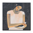 Square canvas artwork featuring a stylized woman with closed eyes cradling a white bird against a dark background