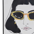 Close-up of the Chic Silence Canvas showing textured brushwork on the sunglasses and black hair details.