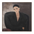 Clara Woman Canvas contemporary portrait artwork featuring a woman in a black jacket within a slim wood frame